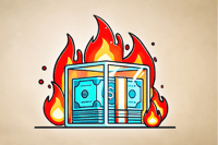 Illustration of money in a safe surrounded by flames, representing the risk of financial loss without proper deposit insurance.